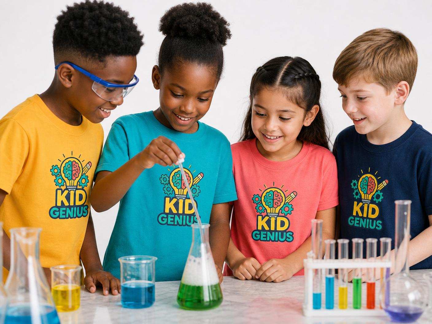 Kids smiling around a hands-on chemistry experiment